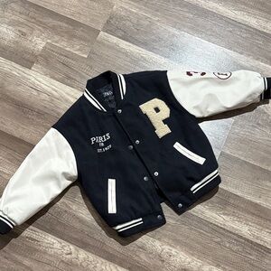 Zara Kids Black and Cream Letterman Jacket